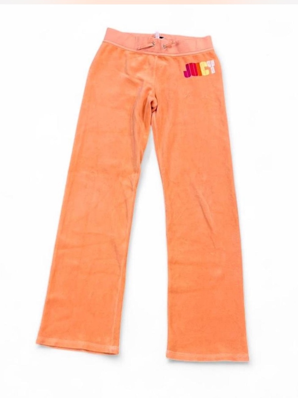Juicy Couture Peach-Orange Velour Track Pants with Multicolor Logo